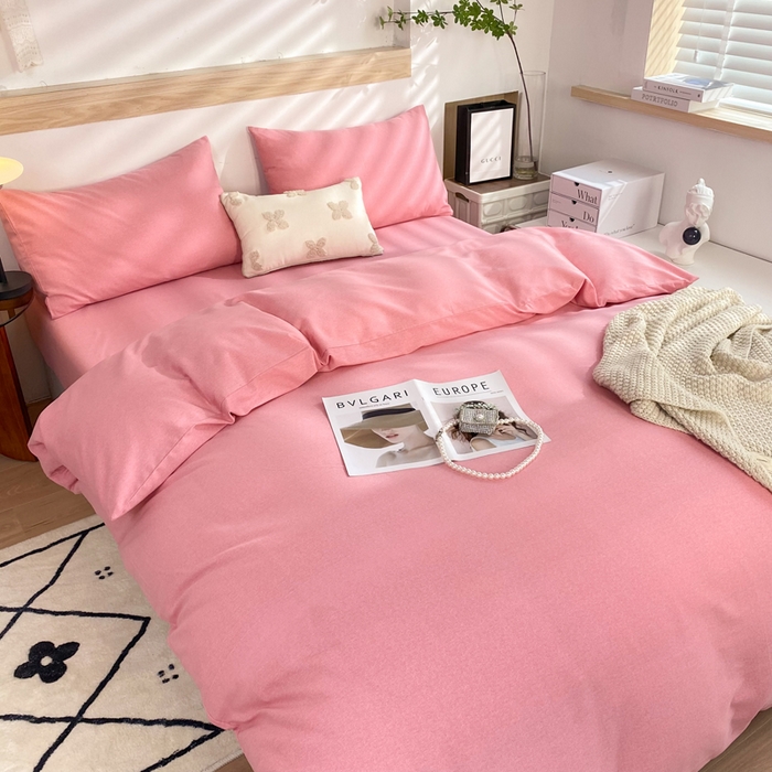 91家纺网 家纺一手货源 找家纺 玉元坊 2025新款混纺非全棉加厚磨毛四件套 粉色