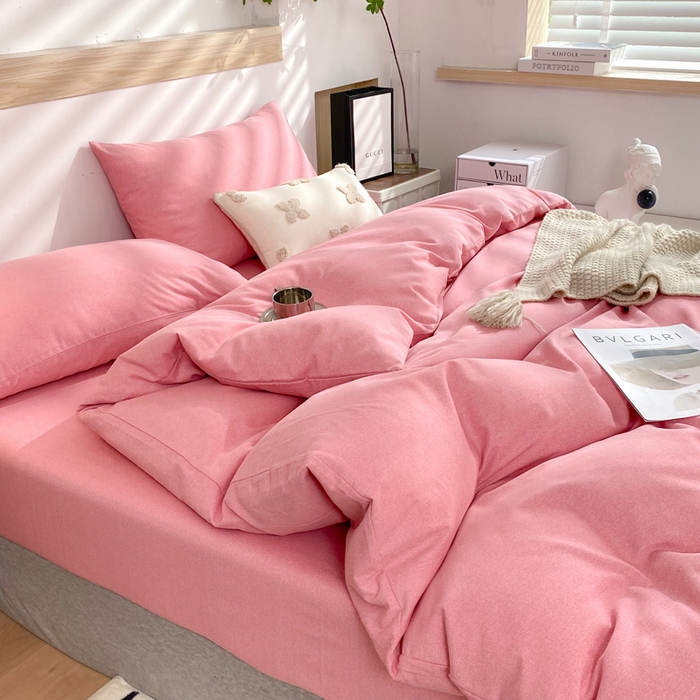 91家纺网 家纺一手货源 找家纺 玉元坊 2025新款混纺非全棉加厚磨毛四件套 粉色