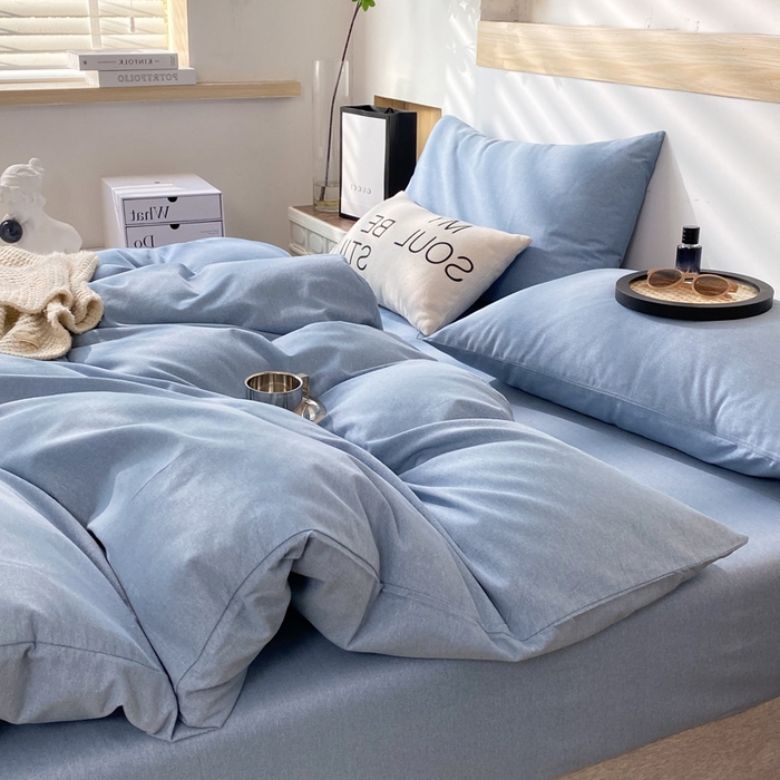 玉元坊 2025新款混纺非全棉加厚磨毛四件套 蓝色