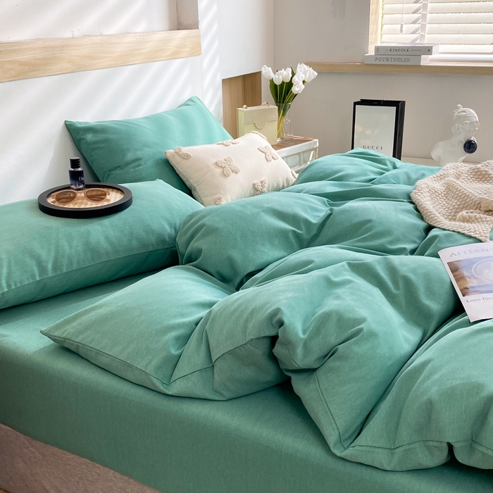 91家纺网 家纺一手货源 找家纺 玉元坊 2025新款混纺非全棉加厚磨毛四件套 绿色