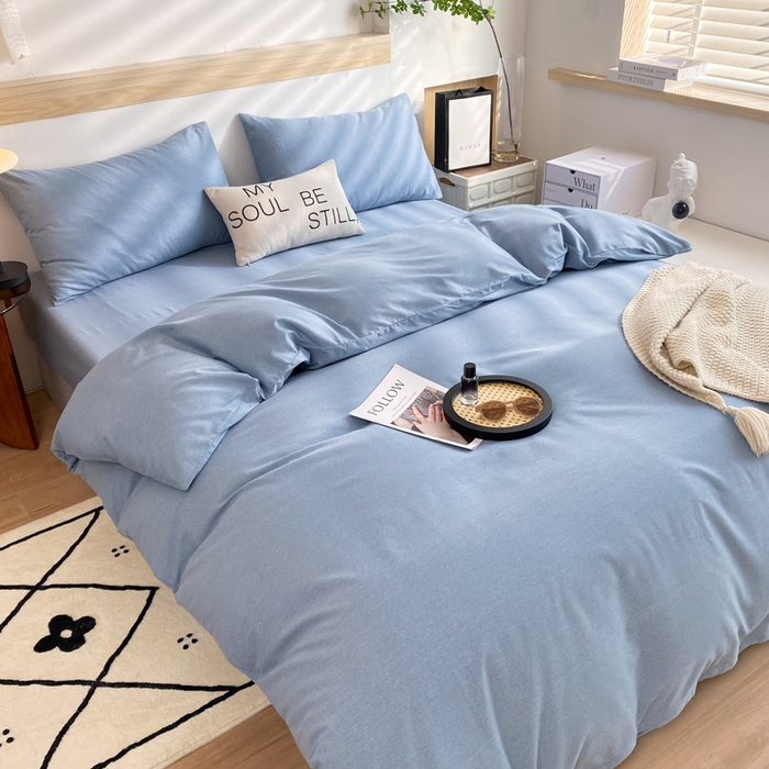 91家纺网 家纺一手货源 找家纺 玉元坊 2025新款混纺非全棉加厚磨毛四件套 蓝色