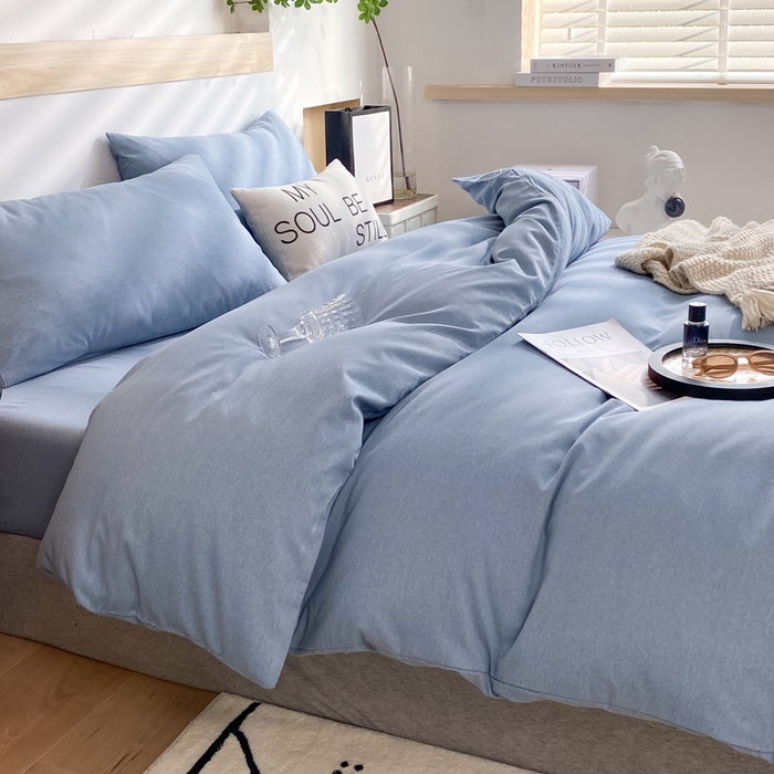 91家纺网 家纺一手货源 找家纺 玉元坊 2025新款混纺非全棉加厚磨毛四件套 蓝色