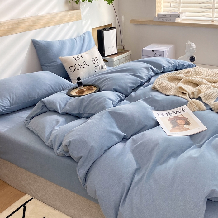 91家纺网 家纺一手货源 找家纺 玉元坊 2025新款混纺非全棉加厚磨毛四件套 蓝色