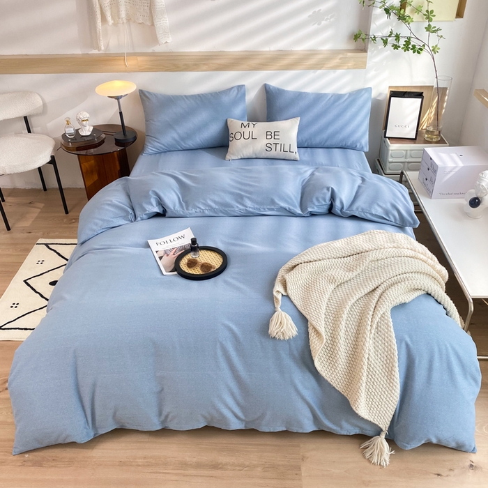 91家纺网 家纺一手货源 找家纺 玉元坊 2025新款混纺非全棉加厚磨毛四件套 蓝色