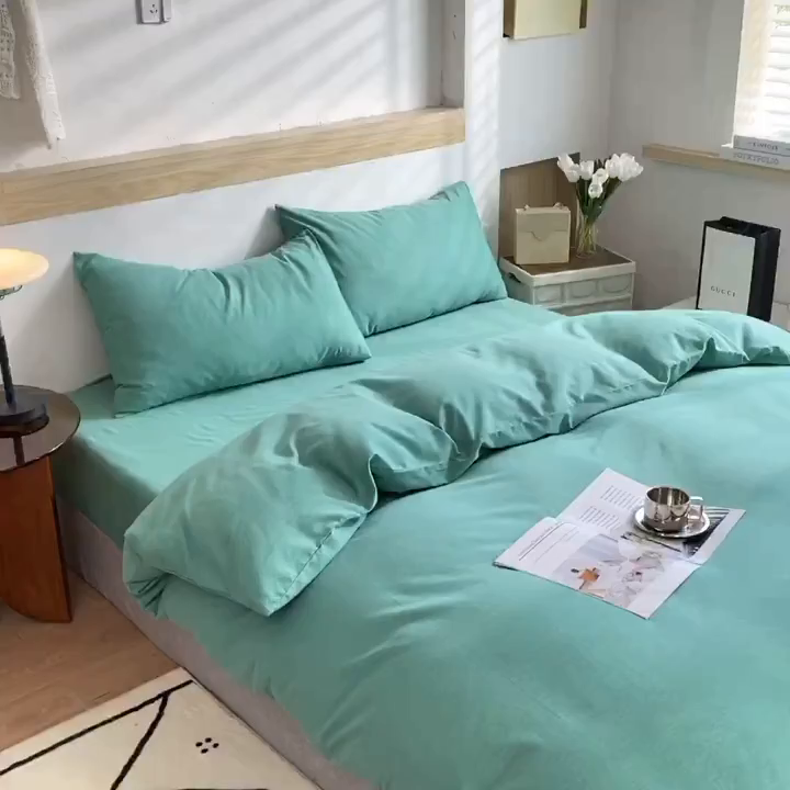 91家纺网 家纺一手货源 找家纺 玉元坊 2025新款混纺非全棉加厚磨毛四件套 绿色