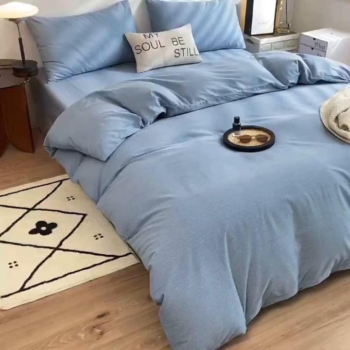 91家纺网 家纺一手货源 找家纺 玉元坊 2025新款混纺非全棉加厚磨毛四件套 蓝色