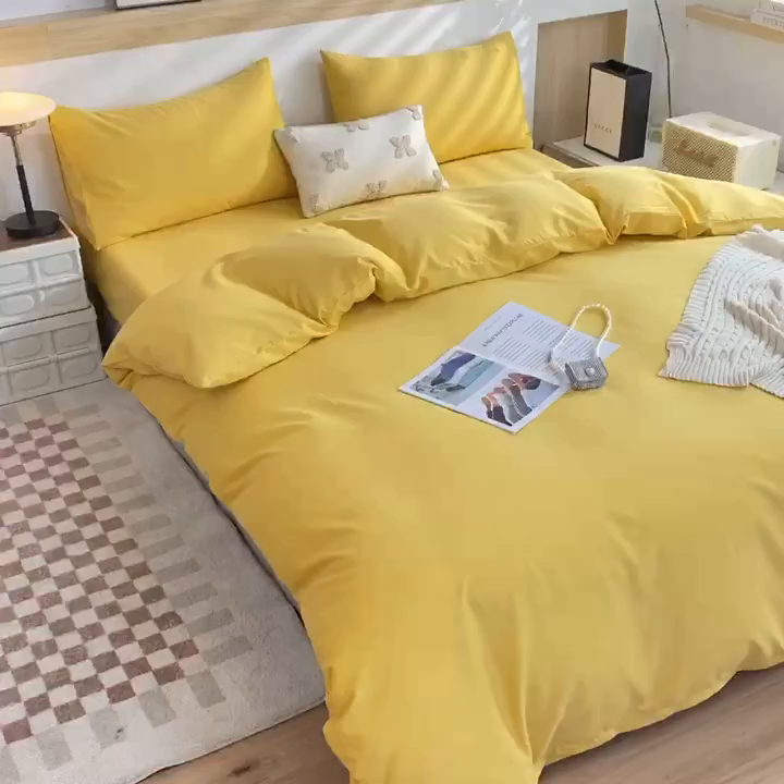 91家纺网 家纺一手货源 找家纺 玉元坊 2025新款混纺非全棉加厚磨毛四件套 黄色
