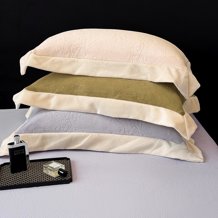 若未家居 LOVEWE HOUSE 2025新款250克高克重全消光雕花牛奶绒拼角工艺款四件套-桃林春晓  控价券后不低于298 组合图