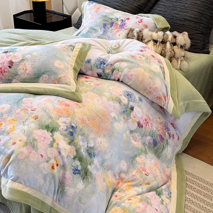 91家纺网 家纺一手货源 找家纺 （总）若未家居 LOVEWE HOUSE 2025新款数码印花牛奶绒250克全消光数码印花牛奶绒双拼角套件-朝花夕拾 控价券后不低于298