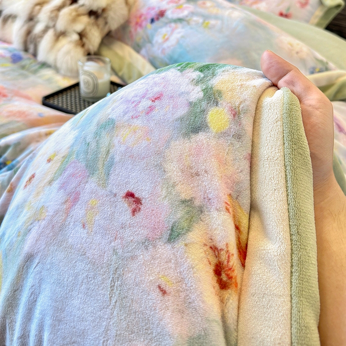 91家纺网 家纺一手货源 找家纺 （总）若未家居 LOVEWE HOUSE 2025新款数码印花牛奶绒250克全消光数码印花牛奶绒双拼角套件-朝花夕拾 控价券后不低于298