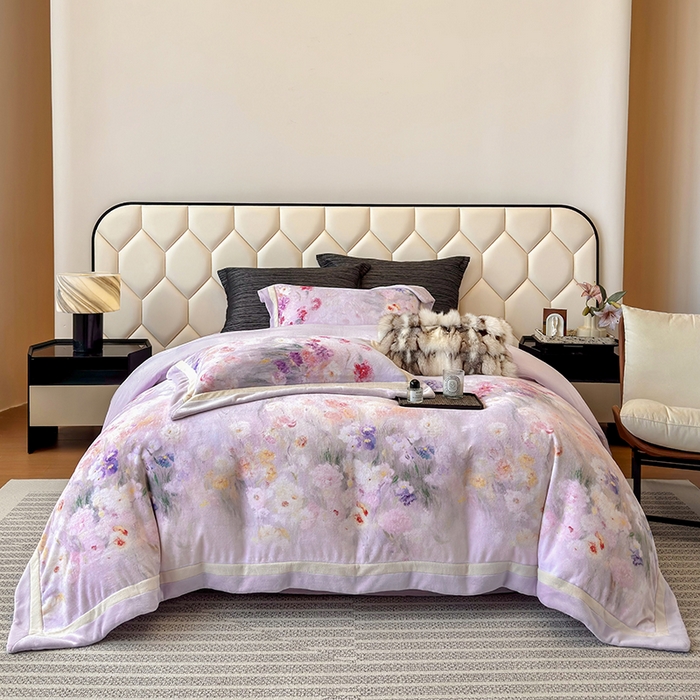 若未家居 LOVEWE HOUSE 2025新款数码印花牛奶绒250克全消光数码印花牛奶绒双拼角套件-朝花夕拾 控价券后不低于298 朝花夕拾-紫