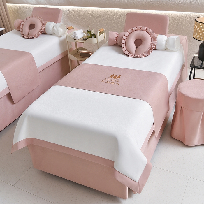 莉人坊美容床罩批发 2025新款高精密美容床罩四件套-春妍 春妍粉色