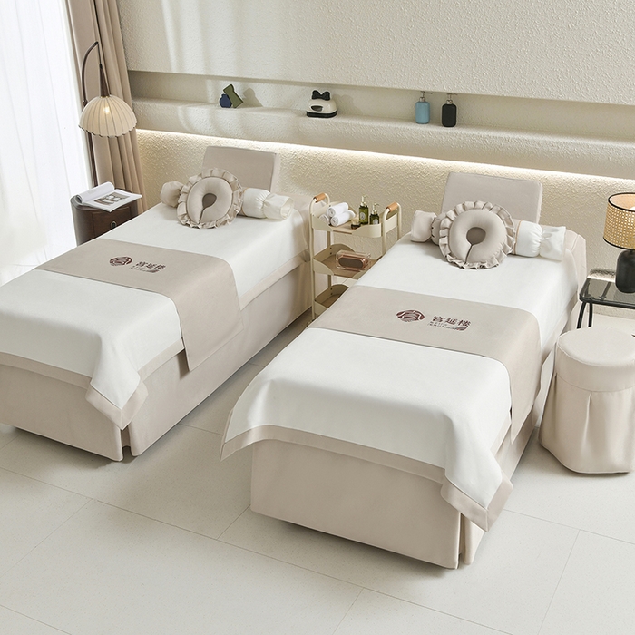 91家纺网 家纺一手货源 找家纺 莉人坊美容床罩批发 2025新款高精密美容床罩四件套-春妍 春妍米色