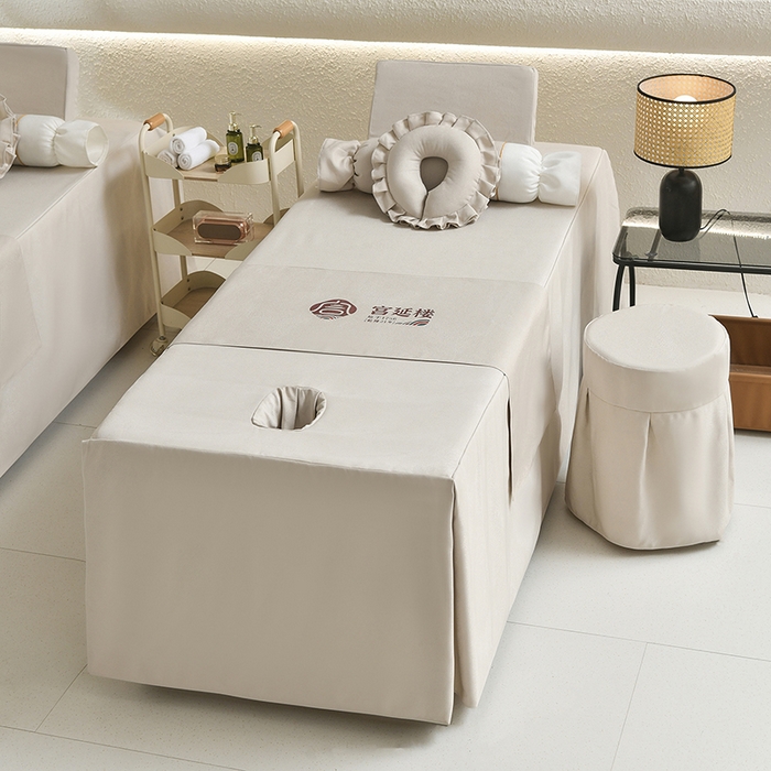 91家纺网 家纺一手货源 找家纺 莉人坊美容床罩批发 2025新款高精密美容床罩四件套-春妍 春妍米色