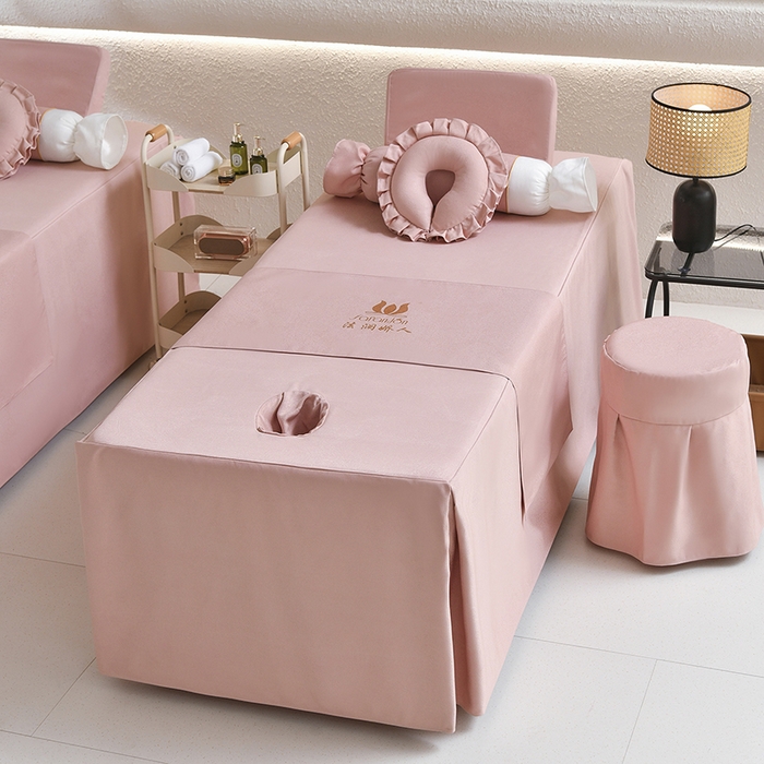 91家纺网 家纺一手货源 找家纺 莉人坊美容床罩批发 2025新款高精密美容床罩四件套-春妍 春妍粉色