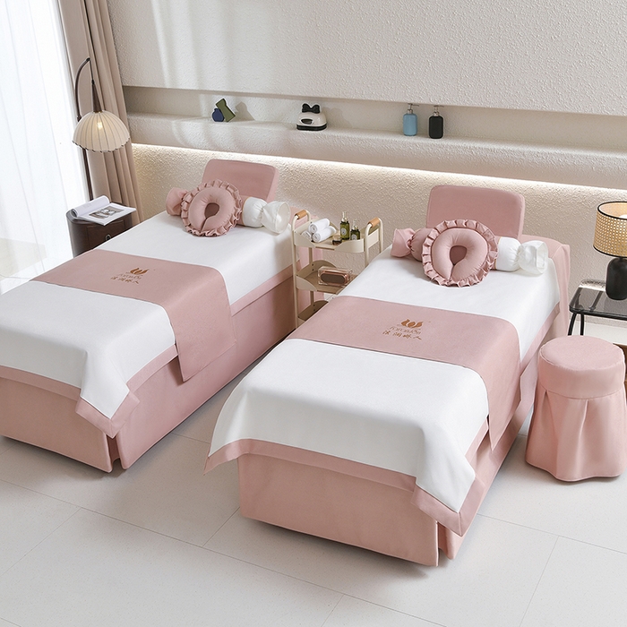 91家纺网 家纺一手货源 找家纺 莉人坊美容床罩批发 2025新款高精密美容床罩四件套-春妍 春妍粉色