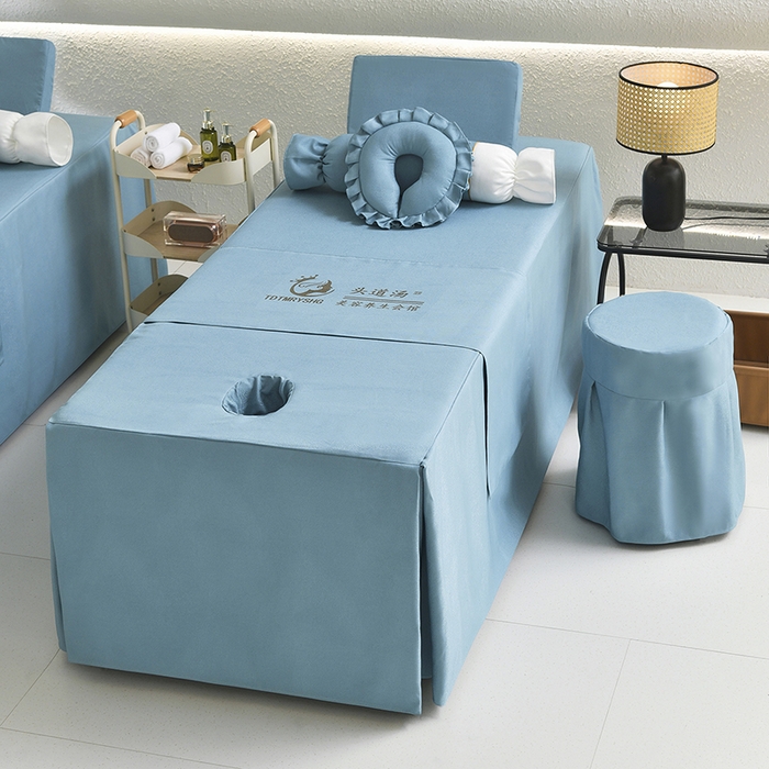 91家纺网 家纺一手货源 找家纺 莉人坊美容床罩批发 2025新款高精密美容床罩四件套-春妍 春妍湖蓝