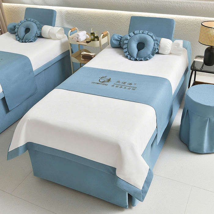 莉人坊美容床罩批发 2025新款高精密美容床罩四件套-春妍 春妍湖蓝