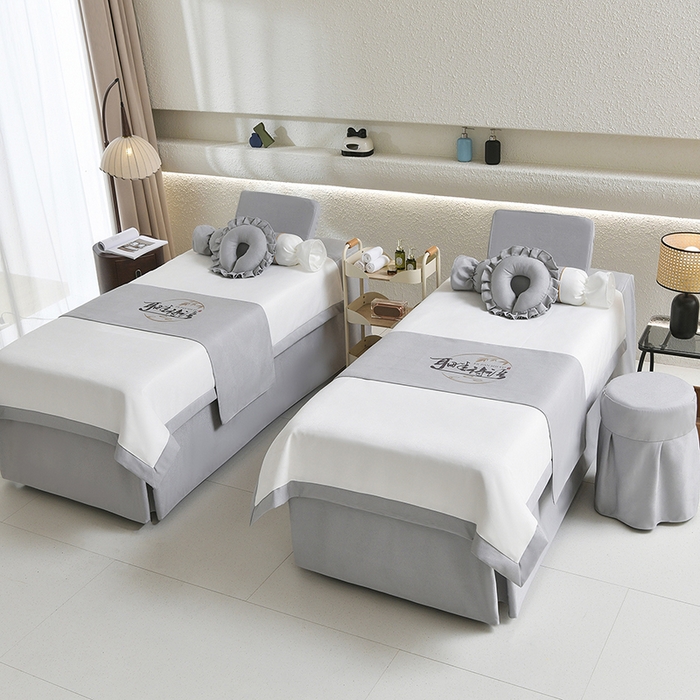 91家纺网 家纺一手货源 找家纺 莉人坊美容床罩批发 2025新款高精密美容床罩四件套-春妍 春妍浅灰