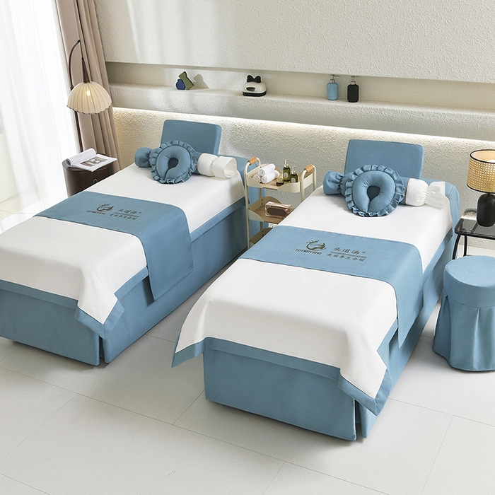 91家纺网 家纺一手货源 找家纺 莉人坊美容床罩批发 2025新款高精密美容床罩四件套-春妍 春妍湖蓝