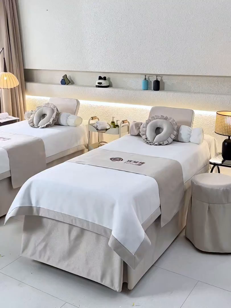 91家纺网 家纺一手货源 找家纺 莉人坊美容床罩批发 2025新款高精密美容床罩四件套-春妍 春妍米色