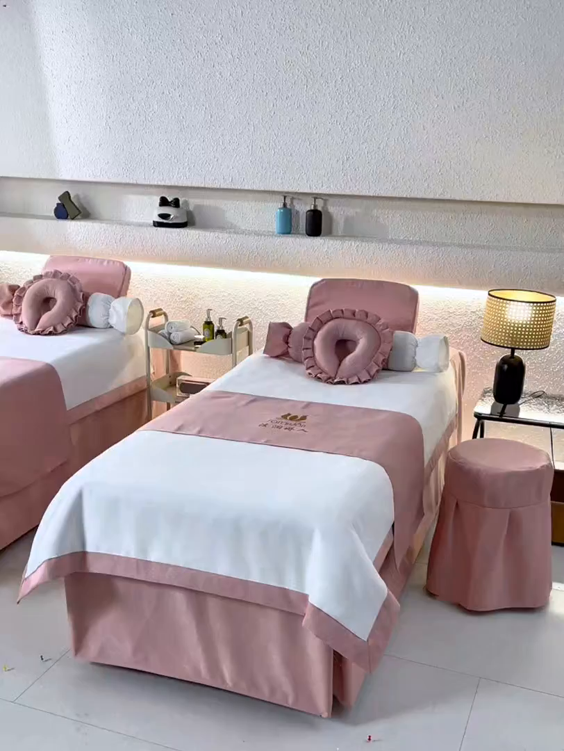 91家纺网 家纺一手货源 找家纺 莉人坊美容床罩批发 2025新款高精密美容床罩四件套-春妍 春妍粉色