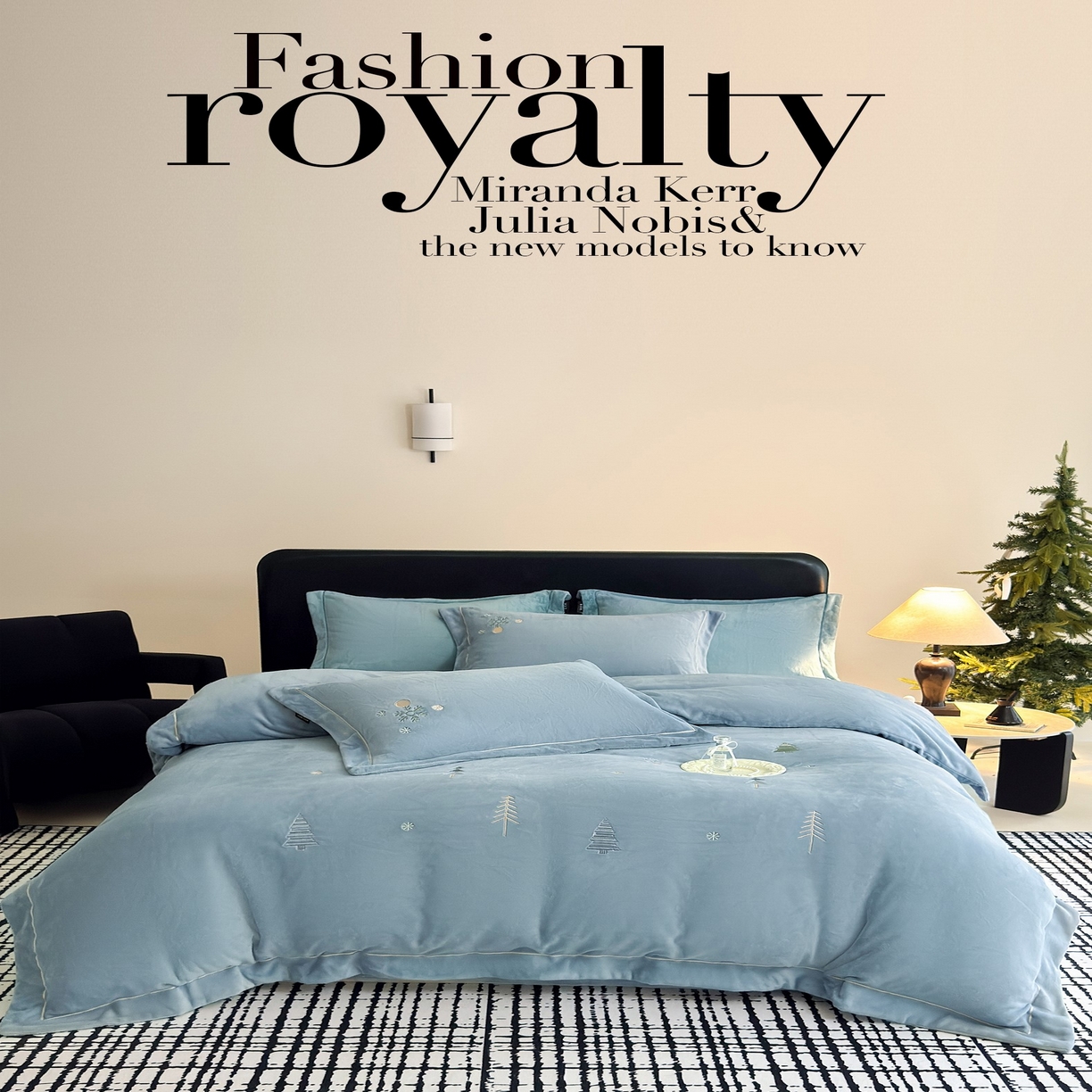 91家纺网 家纺一手货源 找家纺 （总）芯丝路枕业 2025新款蚕丝绒四件套-圣诞树