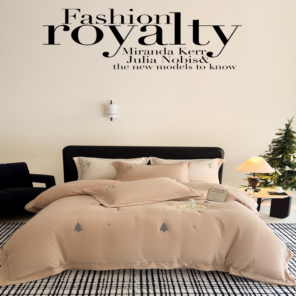 91家纺网 家纺一手货源 找家纺 （总）芯丝路枕业 2025新款蚕丝绒四件套-圣诞树