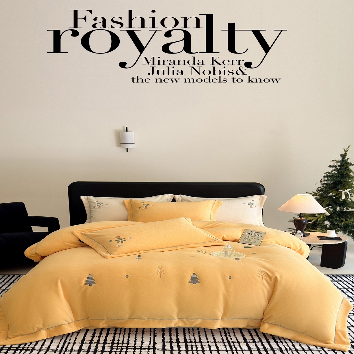 91家纺网 家纺一手货源 找家纺 （总）芯丝路枕业 2025新款蚕丝绒四件套-圣诞树