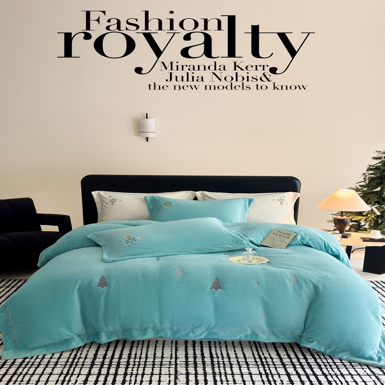 91家纺网 家纺一手货源 找家纺 （总）芯丝路枕业 2025新款蚕丝绒四件套-圣诞树