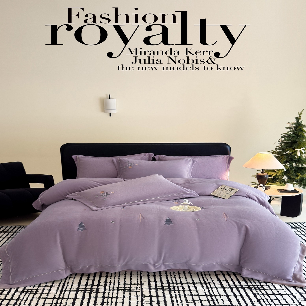 91家纺网 家纺一手货源 找家纺 （总）芯丝路枕业 2025新款蚕丝绒四件套-圣诞树