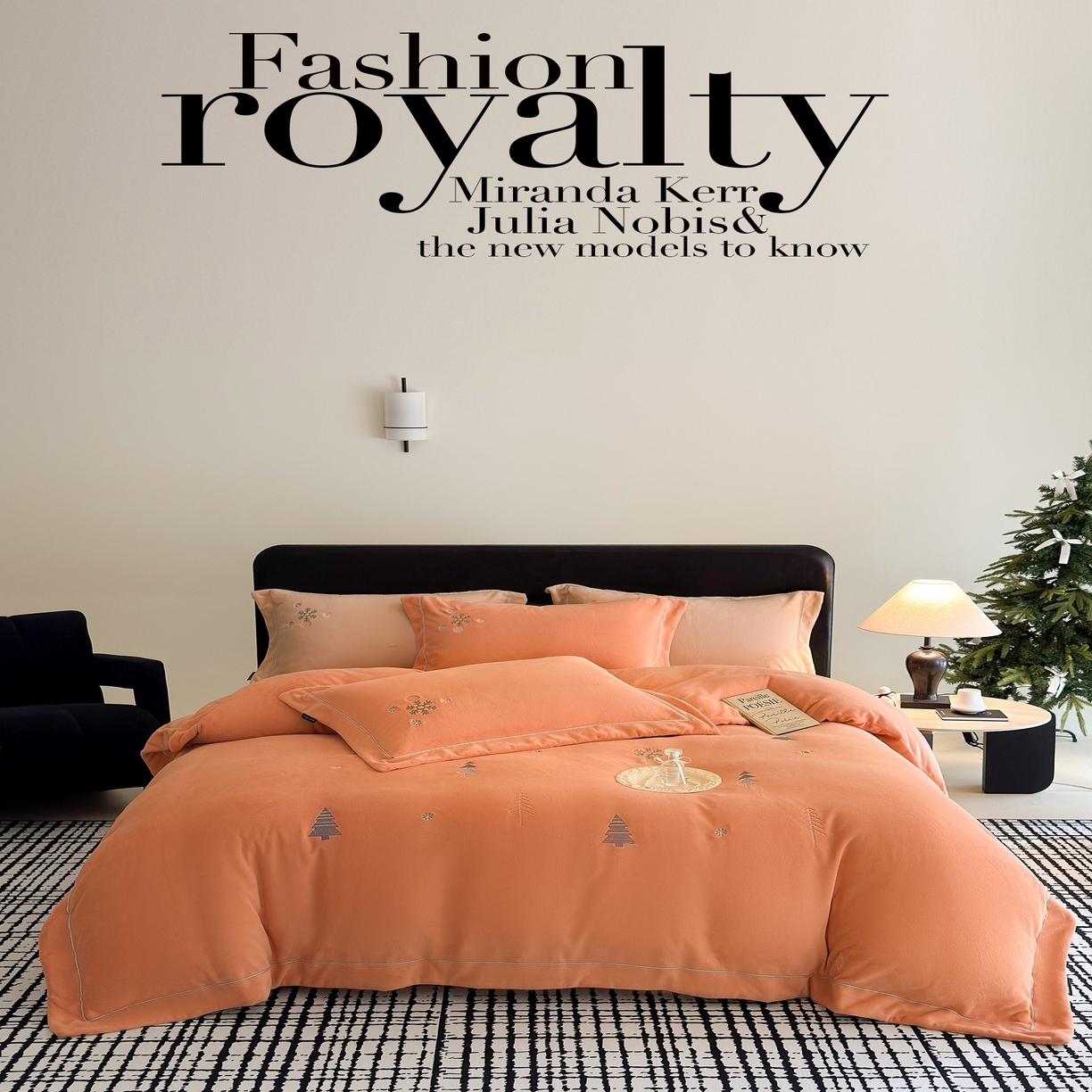 91家纺网 家纺一手货源 找家纺 （总）芯丝路枕业 2025新款蚕丝绒四件套-圣诞树