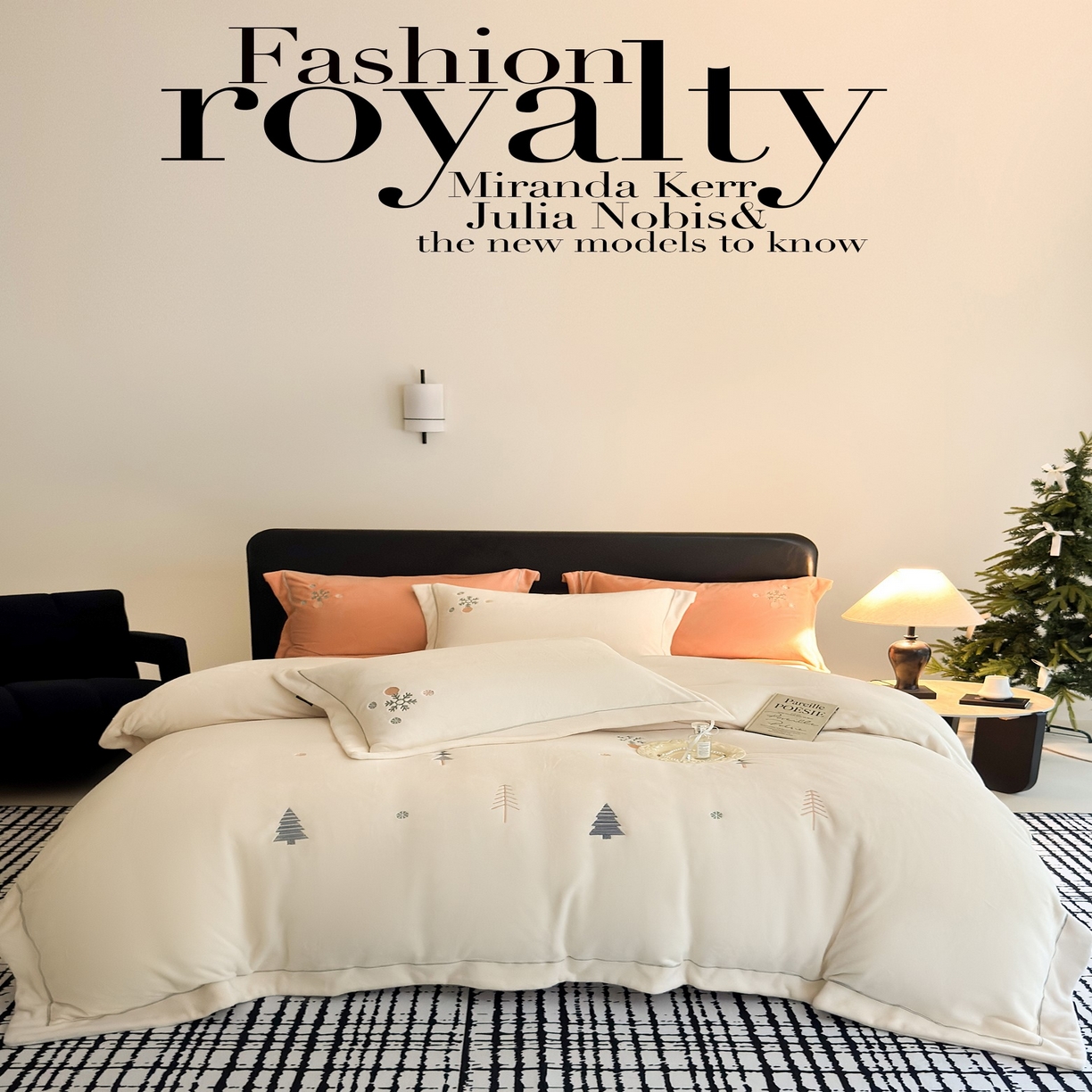 91家纺网 家纺一手货源 找家纺 （总）芯丝路枕业 2025新款蚕丝绒四件套-圣诞树