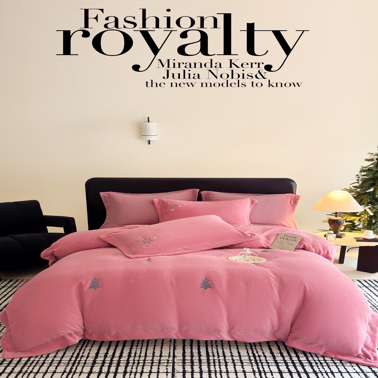 91家纺网 家纺一手货源 找家纺 （总）芯丝路枕业 2025新款蚕丝绒四件套-圣诞树