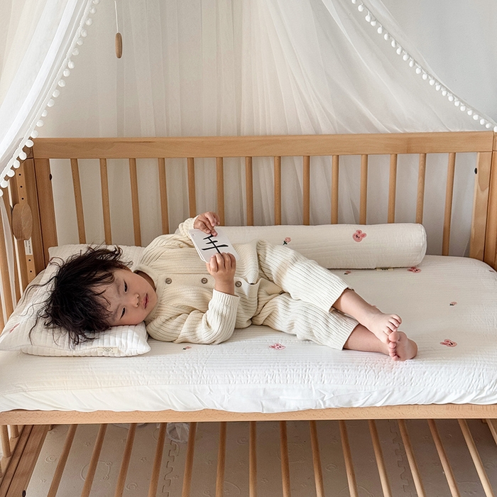 91家纺网 家纺一手货源 找家纺 荷马之梦 2025新款A类纯棉水洗棉大豆纤维夹棉绗缝儿童床笠-淳真系列 淳真-兔小花