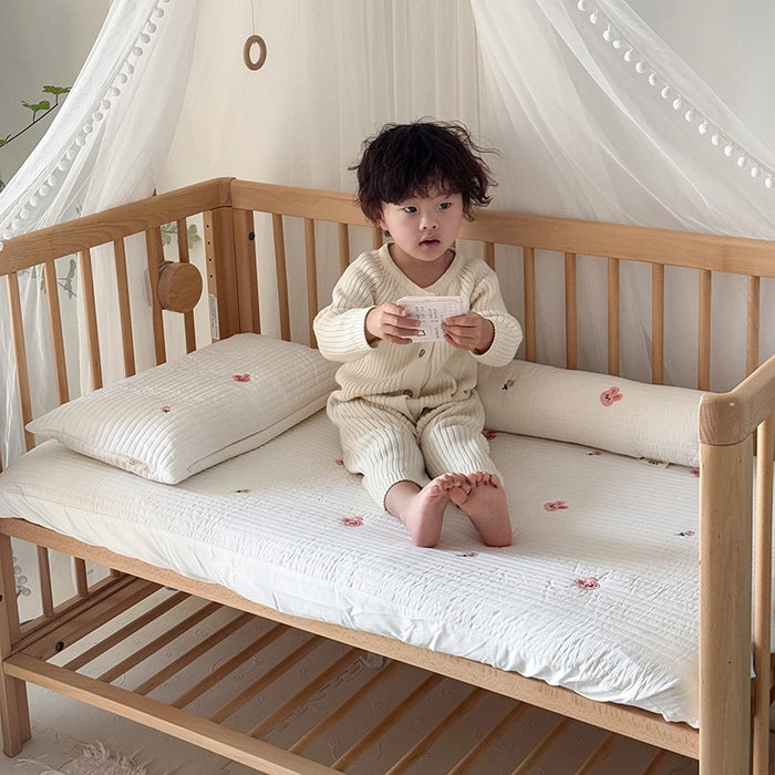 91家纺网 家纺一手货源 找家纺 荷马之梦 2025新款A类纯棉水洗棉大豆纤维夹棉绗缝儿童床笠-淳真系列 淳真-兔小花