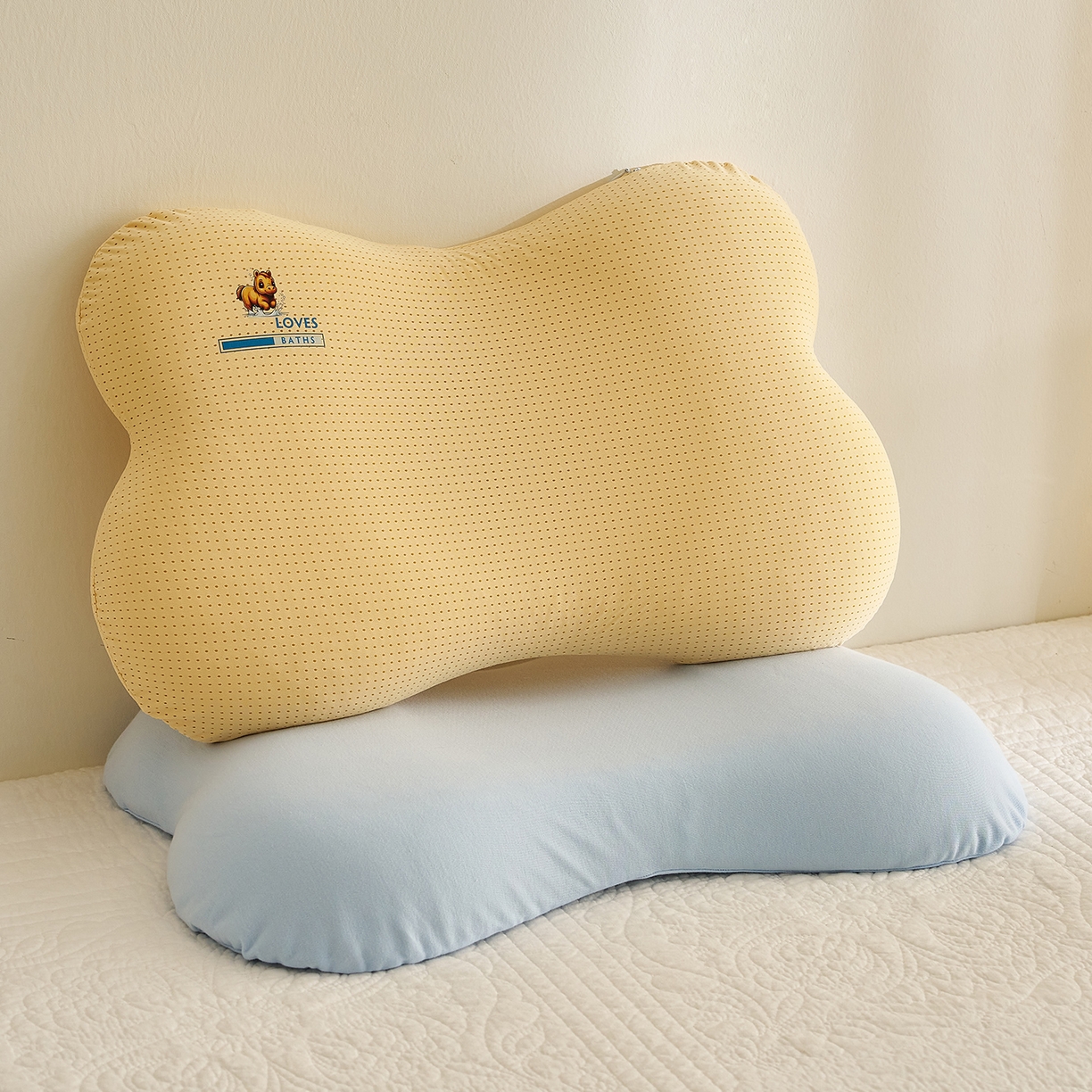 91家纺网 家纺一手货源 找家纺 乐可 2025新款蝶形儿童硅胶枕婴童学生枕头枕芯 蝶形儿童硅胶枕-蓝-G3 35*55*8cm/只