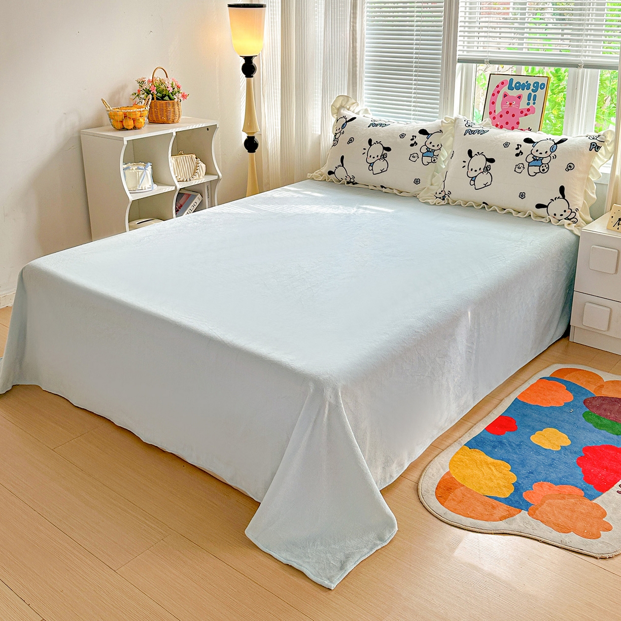 91家纺网 家纺一手货源 找家纺 N先生+V 13814689556 发大图/买家秀 2025新款韩式博主风花边款ins卡通牛奶绒四件套 顽皮帕恰