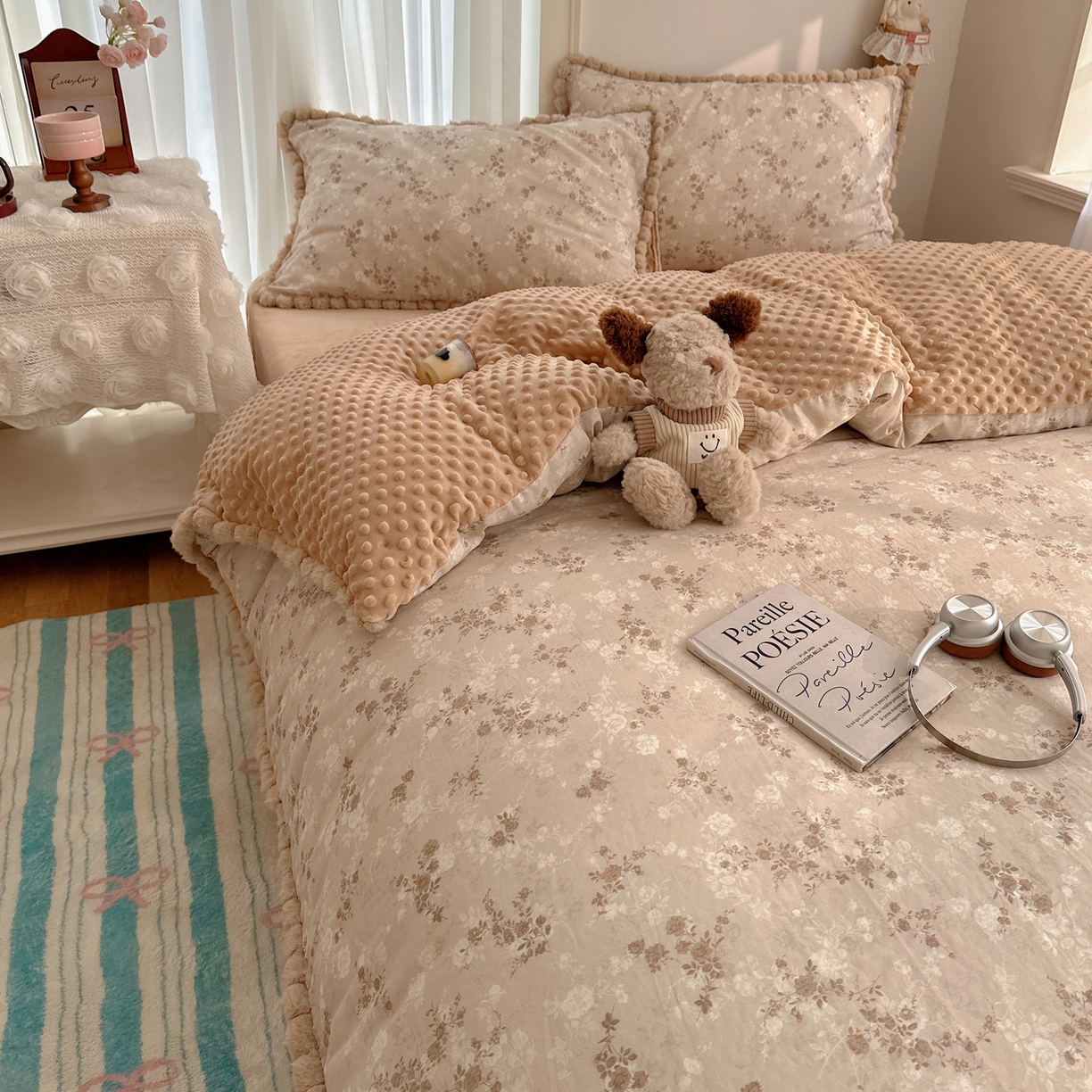 91家纺网 家纺一手货源 找家纺 （总）Sweet dreams甜梦 2025新款双层纱豆豆绒棉加绒四件套