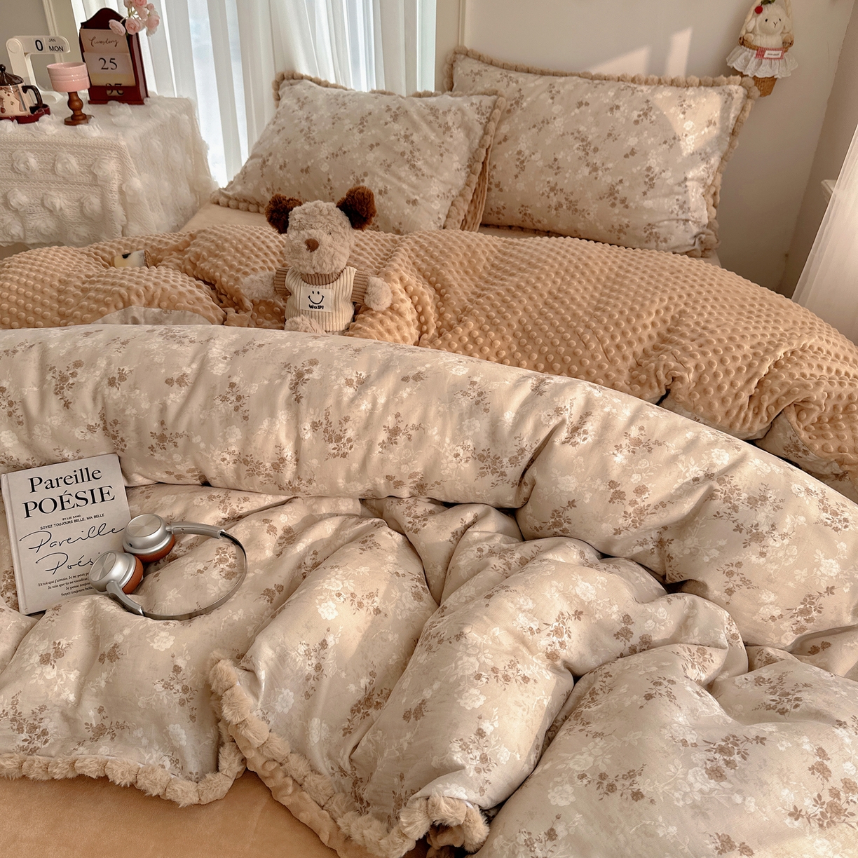 91家纺网 家纺一手货源 找家纺 （总）Sweet dreams甜梦 2025新款双层纱豆豆绒棉加绒四件套