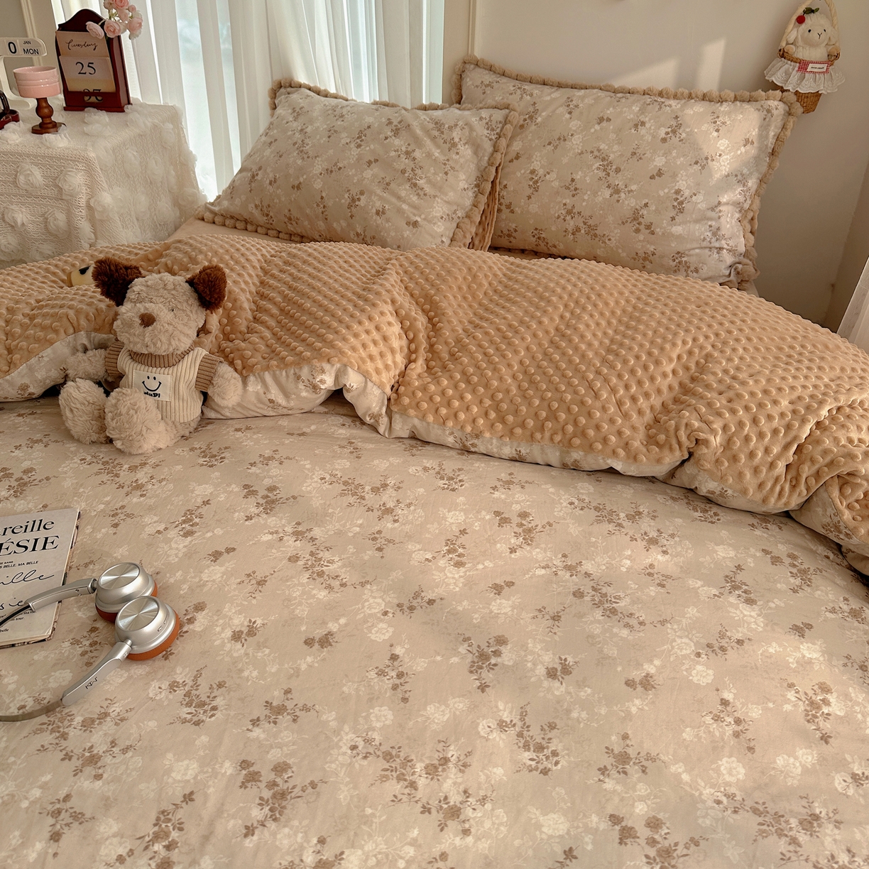 91家纺网 家纺一手货源 找家纺 （总）Sweet dreams甜梦 2025新款双层纱豆豆绒棉加绒四件套