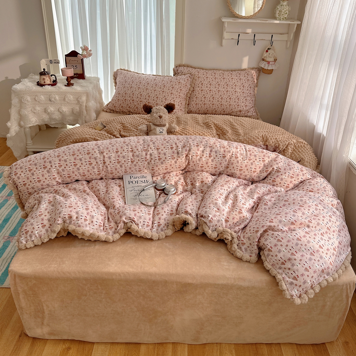 91家纺网 家纺一手货源 找家纺 （总）Sweet dreams甜梦 2025新款双层纱豆豆绒棉加绒四件套