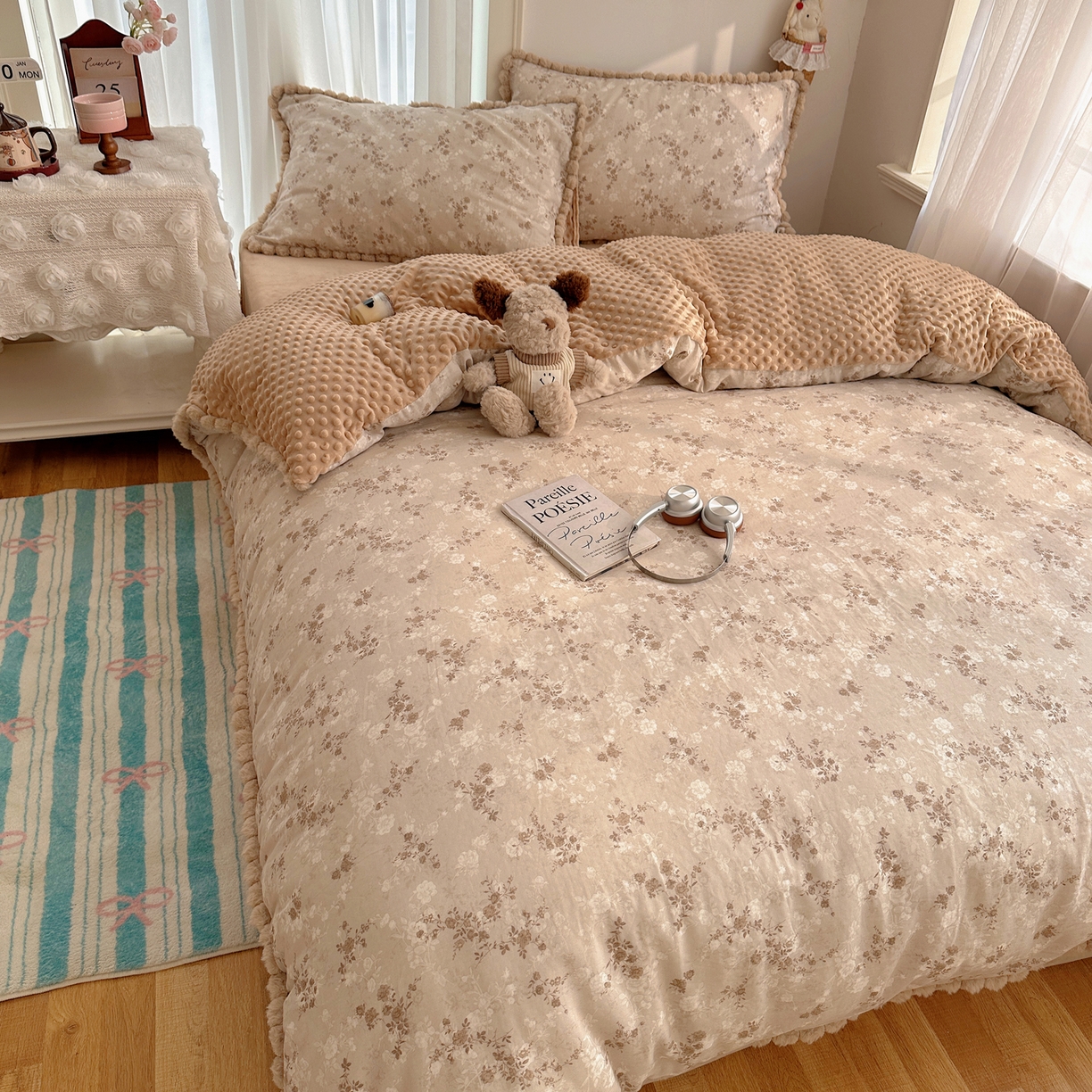 91家纺网 家纺一手货源 找家纺 （总）Sweet dreams甜梦 2025新款双层纱豆豆绒棉加绒四件套