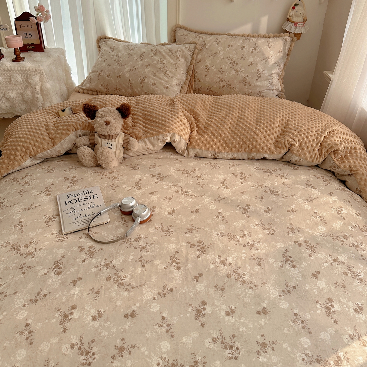 91家纺网 家纺一手货源 找家纺 （总）Sweet dreams甜梦 2025新款双层纱豆豆绒棉加绒四件套