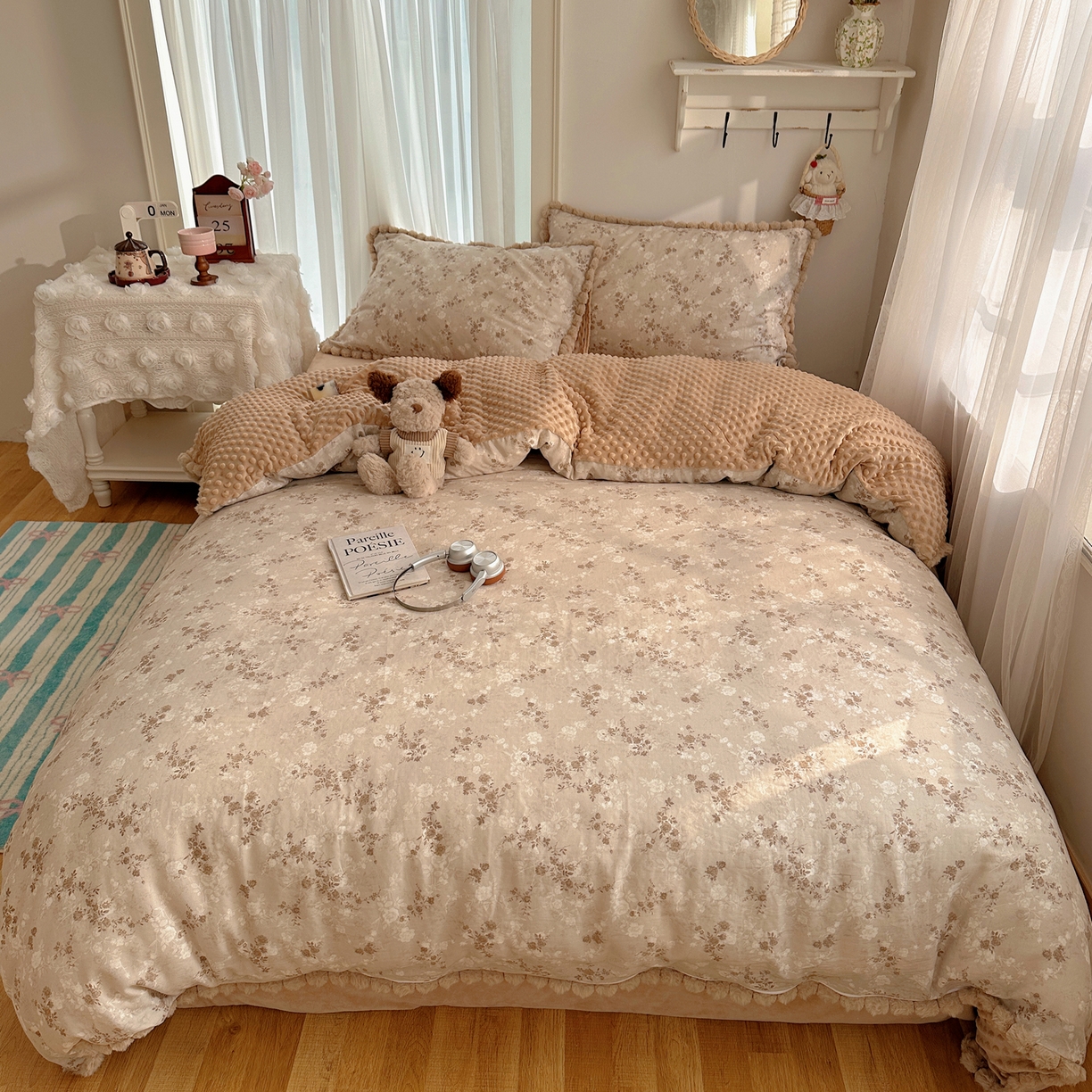 91家纺网 家纺一手货源 找家纺 （总）Sweet dreams甜梦 2025新款双层纱豆豆绒棉加绒四件套