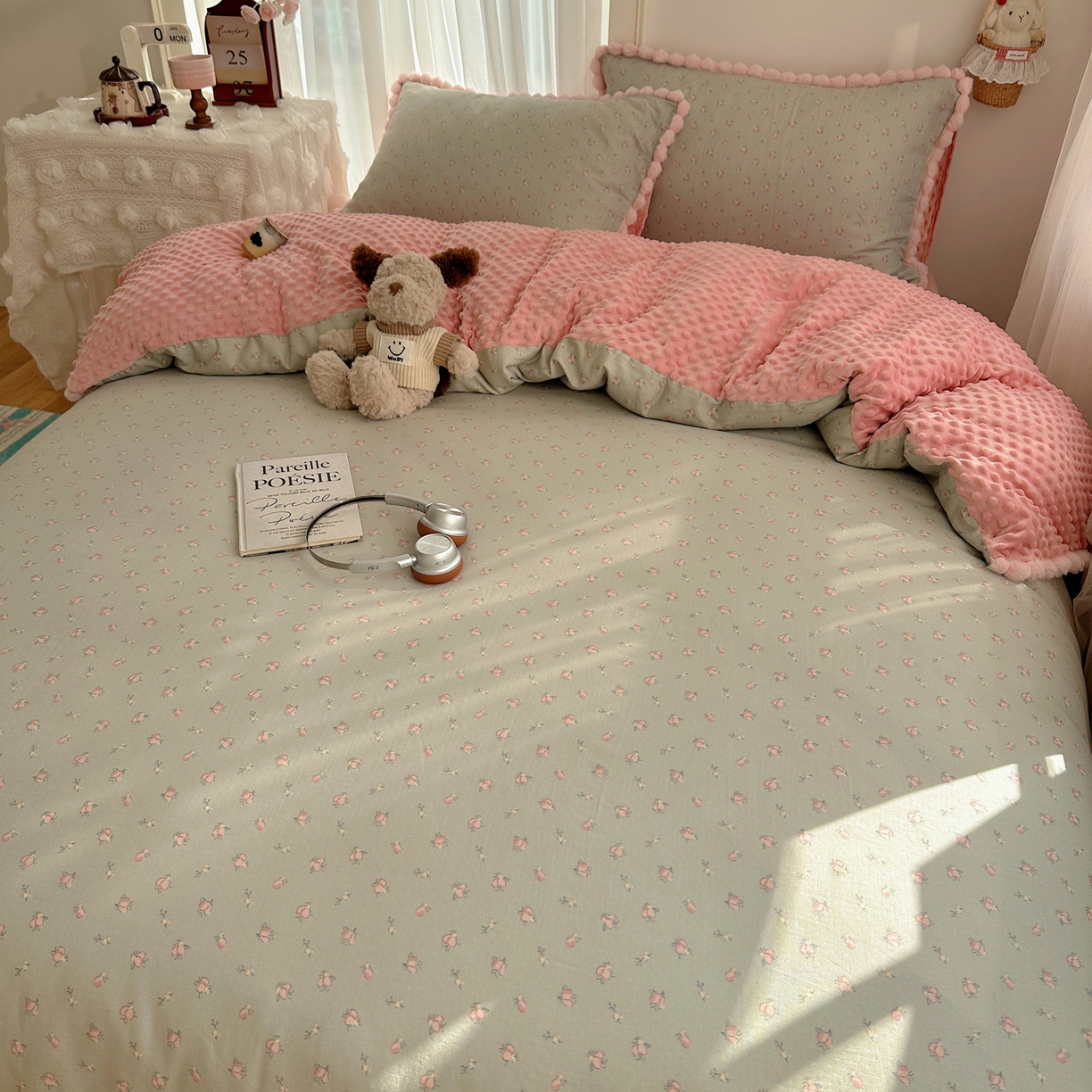 91家纺网 家纺一手货源 找家纺 Sweet dreams甜梦 2025新款双层纱豆豆绒棉加绒四件套 水蜜桃