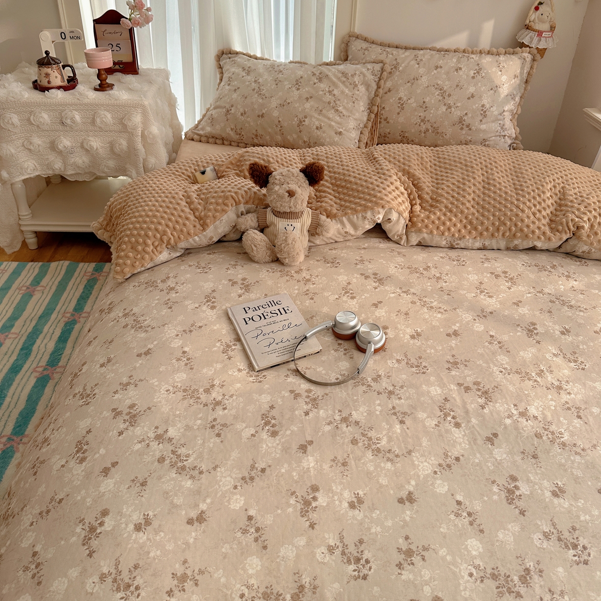 91家纺网 家纺一手货源 找家纺 Sweet dreams甜梦 2025新款双层纱豆豆绒棉加绒四件套 楼兰米