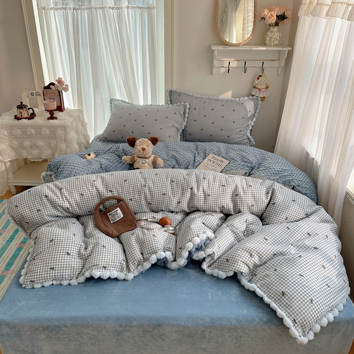 Sweet dreams甜梦 2025新款双层纱豆豆绒棉加绒四件套 千颂伊蓝