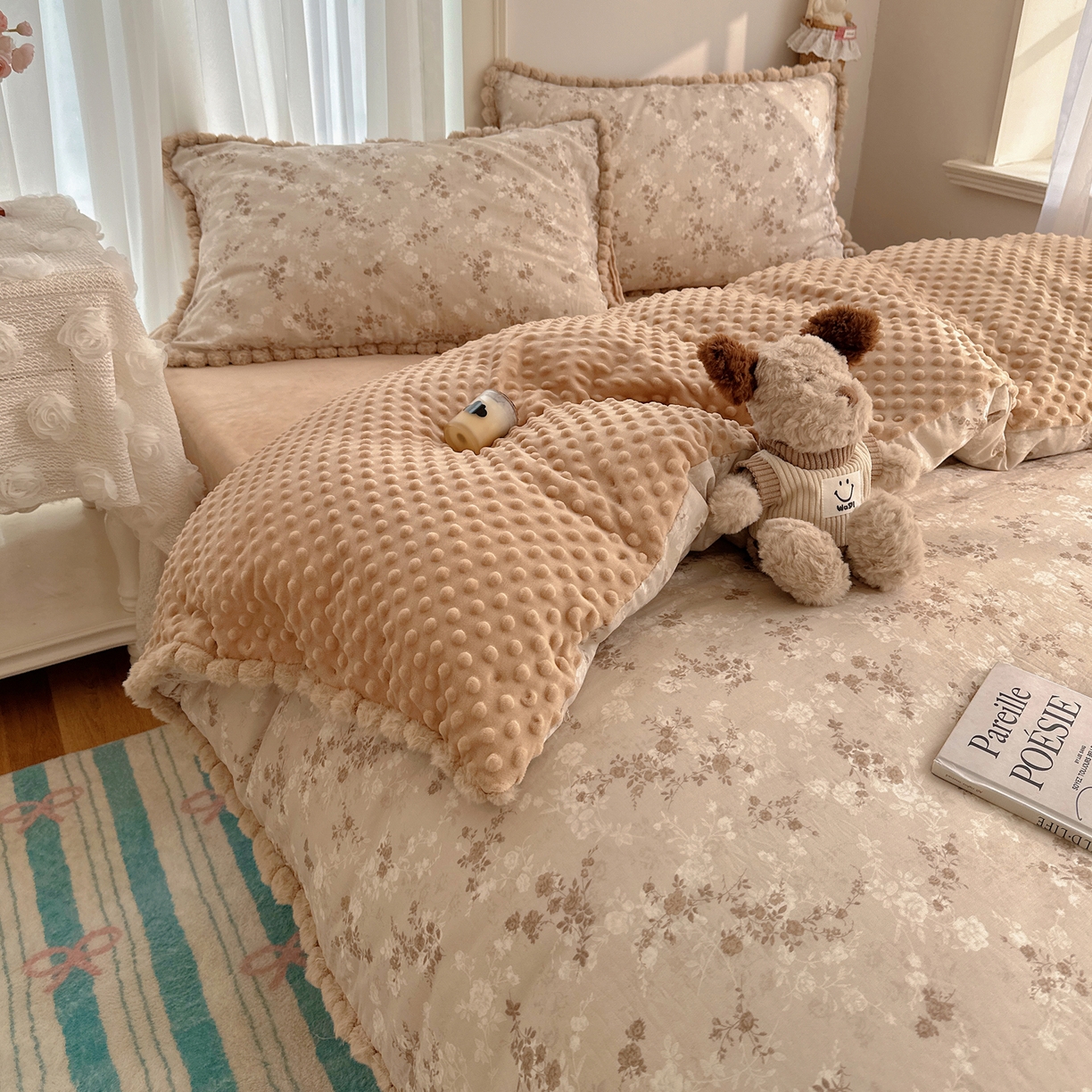 91家纺网 家纺一手货源 找家纺 （总）Sweet dreams甜梦 2025新款双层纱豆豆绒棉加绒四件套