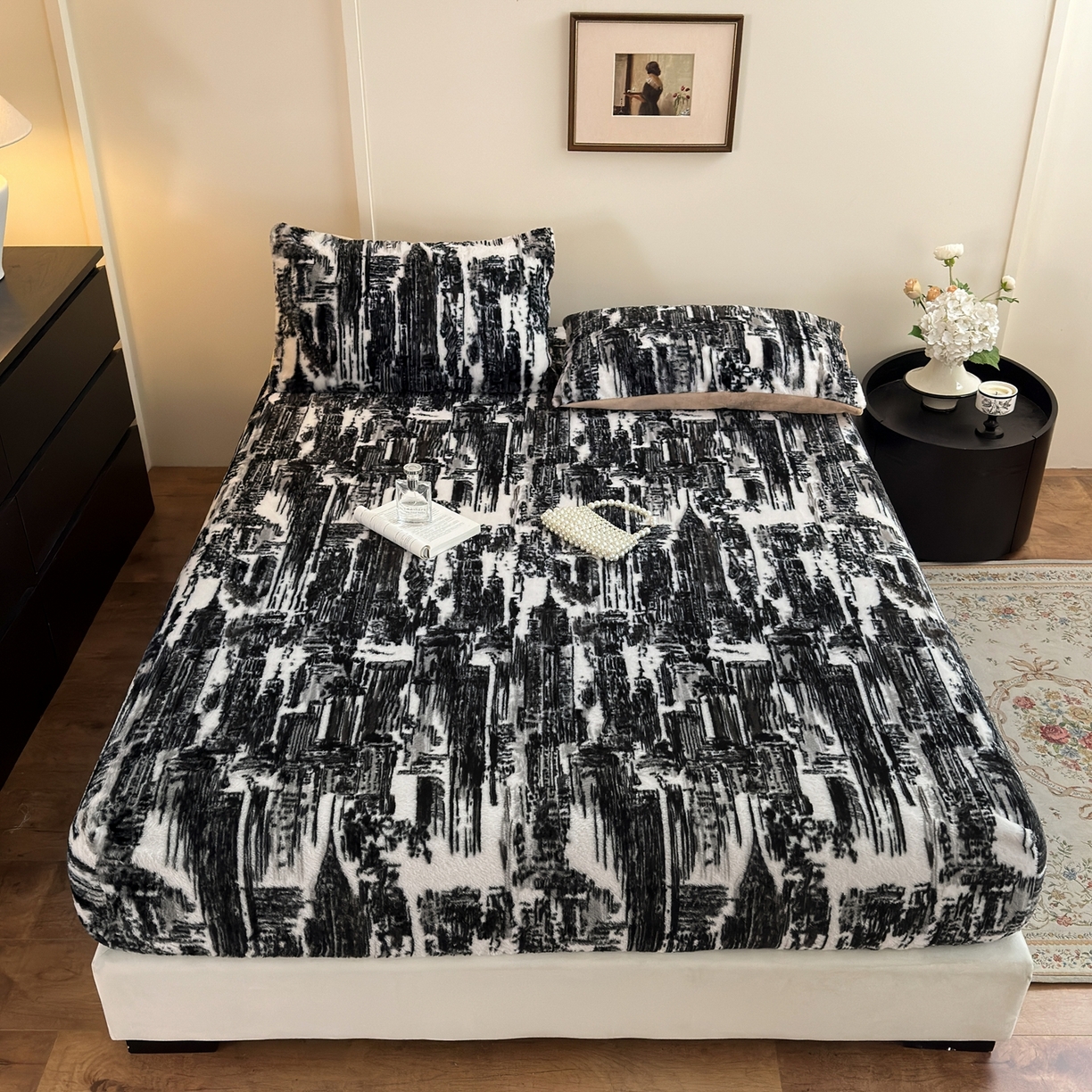 娜娜 2025新款兔毛绒保暖床笠 水墨画